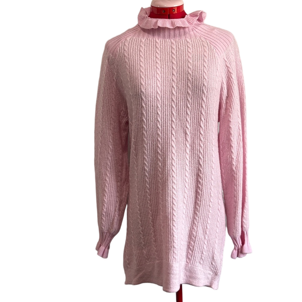 Tularosa Light Pink Cable Knit Turtleneck Sweater